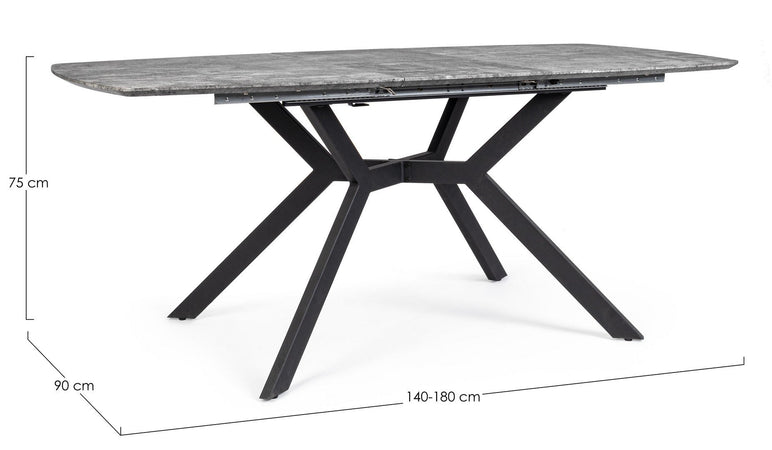 Tavolo allungabile Dominik con gambe in acciaio verniciato, piano in MDF ricoperto