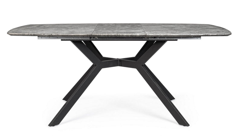 Tavolo allungabile Dominik con gambe in acciaio verniciato, piano in MDF ricoperto