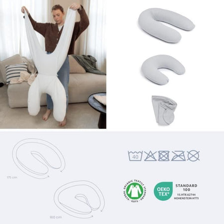 doomoo Twisty Cuscino per Gravidanza e Allattamento 2 in 1 - Ultra Comfort - Imbottitura con microsfere ultrafini, Grigio