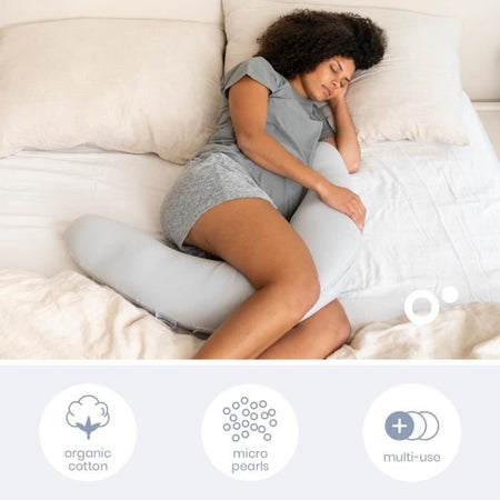 doomoo Twisty Cuscino per Gravidanza e Allattamento 2 in 1 - Ultra Comfort - Imbottitura con microsfere ultrafini, Grigio