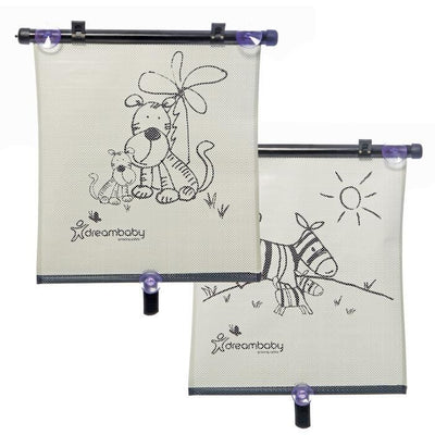 Tenda a rullo per finestrini auto - DREAMBABY - Stampa zebra e tigre bifacciale - Regolabile 2 pezzi