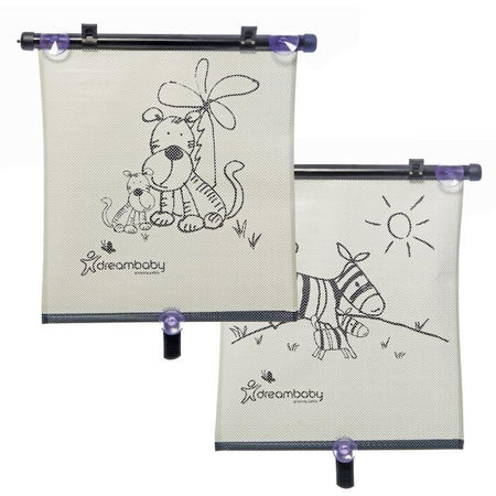 Tenda a rullo per finestrini auto - DREAMBABY - Stampa zebra e tigre bifacciale - Regolabile 2 pezzi