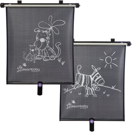 Tenda a rullo per finestrini auto - DREAMBABY - Stampa zebra e tigre bifacciale - Regolabile 2 pezzi