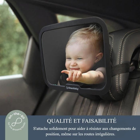 Specchietto retrovisore grande rettangolare - DREAMBABY - Regolabile per sedile posteriore - 20 x 24 cm - Nero