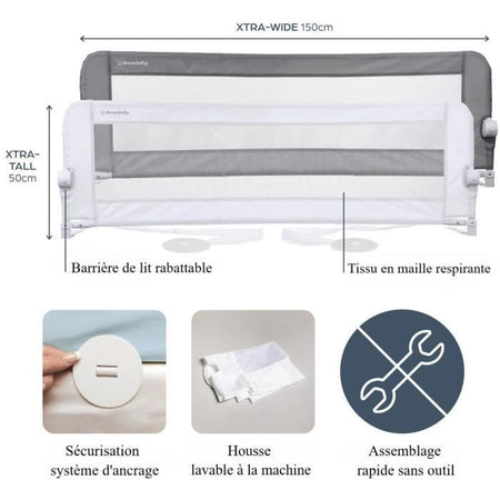 Dreambaby Nicole Letto Barriere - Letti e letti piatti - Misurazione di 150 cm di larghezza e 50 cm di altezza - Grigio