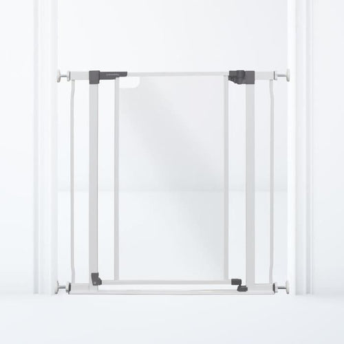 Cancelletto di sicurezza con pannello trasparente DREAMBABY - Funzione di fermo aperto - Fondo anticaduta - Bianco