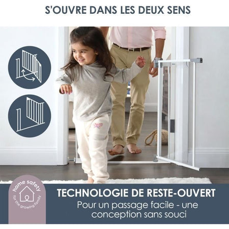 Cancelletto di sicurezza con pannello trasparente DREAMBABY - Funzione di fermo aperto - Fondo anticaduta - Bianco