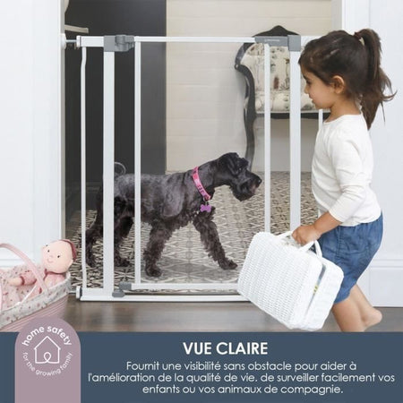 Cancelletto di sicurezza con pannello trasparente DREAMBABY - Funzione di fermo aperto - Fondo anticaduta - Bianco
