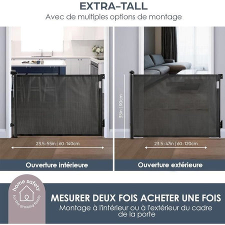 Barriera di sicurezza retrattile extra alta - DREAMBABY - da 60 a 140 cm H90 cm - Nero