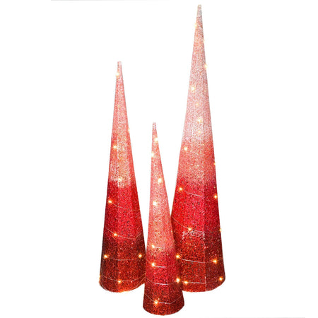 Set 3 coni luminosi color bianco caldo uso interno ed esterno decorazione natalizia