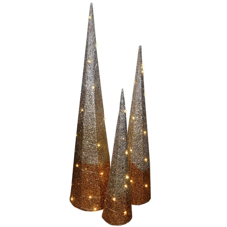 Set 3 coni luminosi color bianco caldo uso interno ed esterno decorazione natalizia