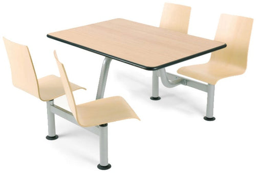 Tavolo per sala mensa con telaio in tubo di acciaio e sedute in multistrato di faggio lucidato naturale cm. 180x120