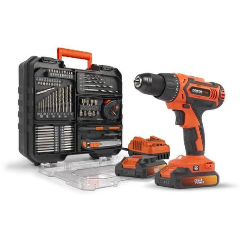 Trapano avvitatore a batteria 20V con 2 batterie da 20V, 1 caricabatterie e custodia - Dual Power - POWDP15301