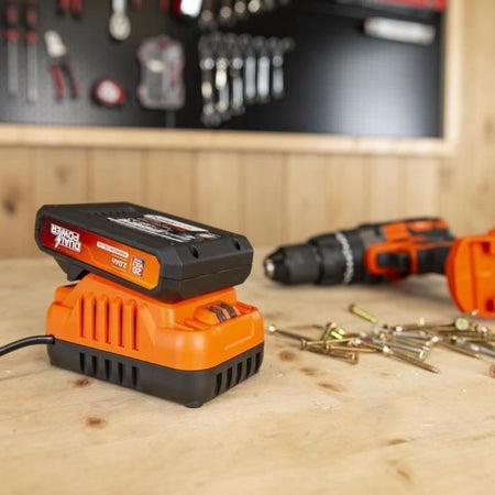 Batteria e Caricabatterie - Dual Power - POWDP90620 - Batteria 2.0Ah 20V e caricabatterie 2A - Per utensili fai da te a batteria 20V