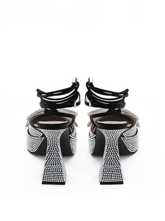 MACH & MACH Sandali Plateau Nero con Cristalli Doppio Fiocco Mach & Mach da donna