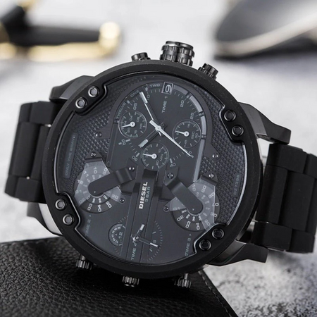 Diesel Mr Daddy 2.0 cronografo quadrante nero orologio da uomo in acciaio inossidabile nero - DZ7396 Diesel