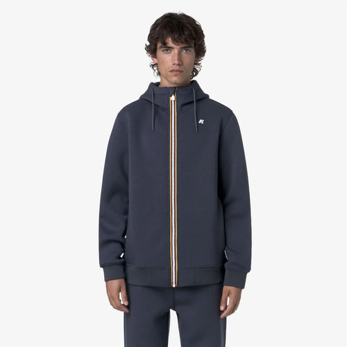 K-WAY Giacca felpa uomo in pile da uomo blu avio con cappuccio regolabile