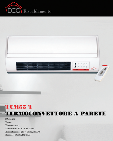 Dcg tcm55t termoconvettore a parete , 1000/2000w, con telecomando