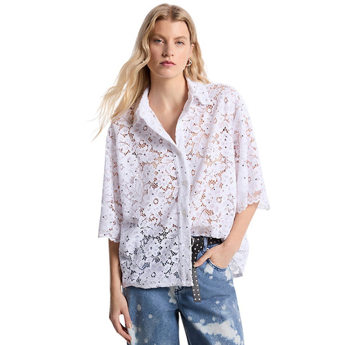 MICHAEL KORS camicie donna michael kors - studded floral lace shirt - bianco da donna