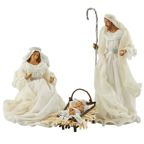 Natività completa King h 46 cm statue per presepe vestiti in tessuto Bianco e Argento