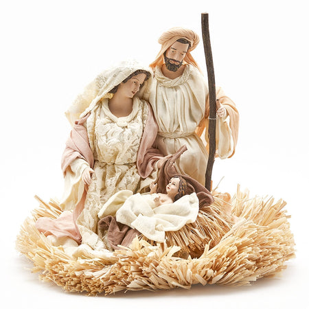 Natività "Lord" culla in paglia statue per presepe con vestiti in tessuto da 32 cm Avorio