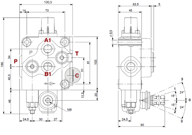 Distributore Walvoil SD5 a 1 leva semplice effetto - 40L