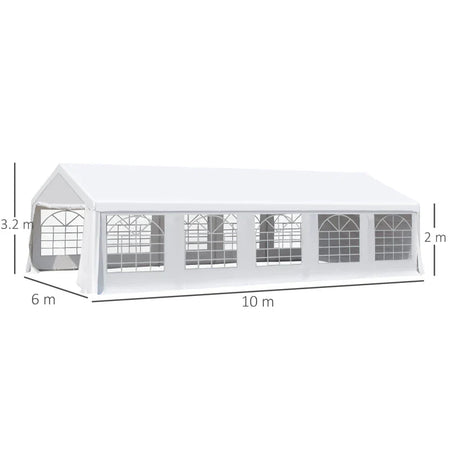 Gazebo da Giardino 10x6m con Pareti Rimovibili e Finestre, Acciaio e Poliestere 100110-047W