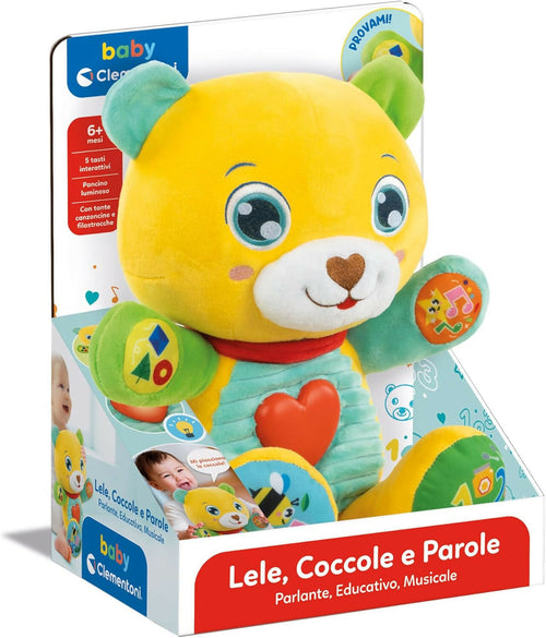 Clementoni Baby - Lele Coccole e Parole - Peluche Parlante Interattivo, Gioco Educativo Prima Infanzia Bambini 6 Mesi, Gioco Pupazzo Neonato, Musicale, Luci e Suoni, con Batterie, in Italiano