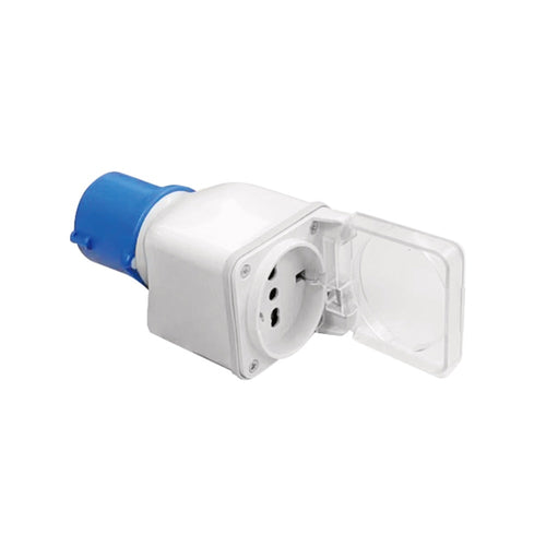 ADATTATORE INDUSTRIALE CON SPINA CEE 2P+T + SPINA UNIV CON COPERCHIO
