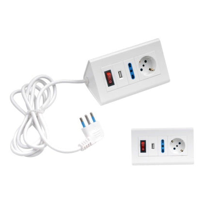 MULTIP. DA TAVOLO 1UNIV 1BIP 1USB 2.1A INT SP 16A CAVO 1.5M 3500W BIANCA