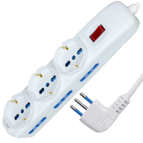 MULTIP. 9 USCI 3 UNIV 6 BIP10/16A PROTSOVRAC SP10A CAVO1.5M 2500W BIANCA