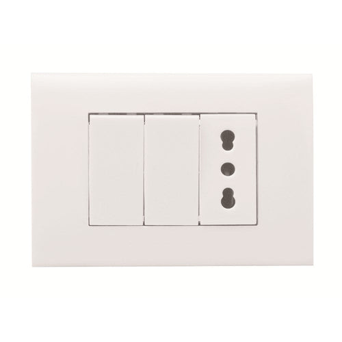 KIT 3 MODULI CON SUPPORTO +PLACCA +PRESA BIP10/16A+2COPRIFORO IMQ BIANCO