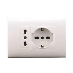 KIT 3 MODULI CON SUPPORTO +PLACCA +PRESA BIPASSO + PRESA UNIV IMQ BIANCO