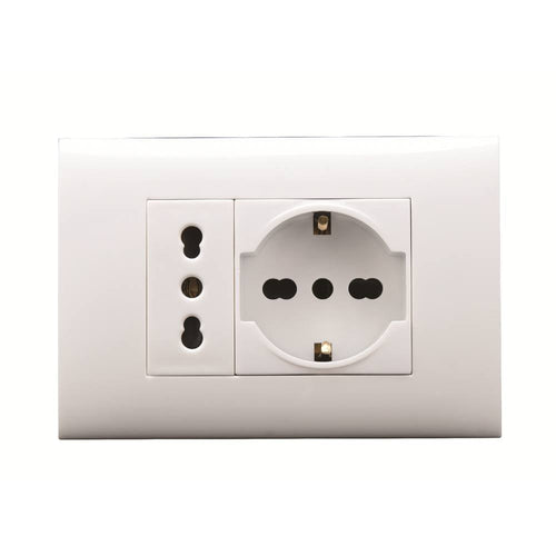 KIT 3 MODULI CON SUPPORTO +PLACCA +PRESA BIPASSO + PRESA UNIV IMQ BIANCO