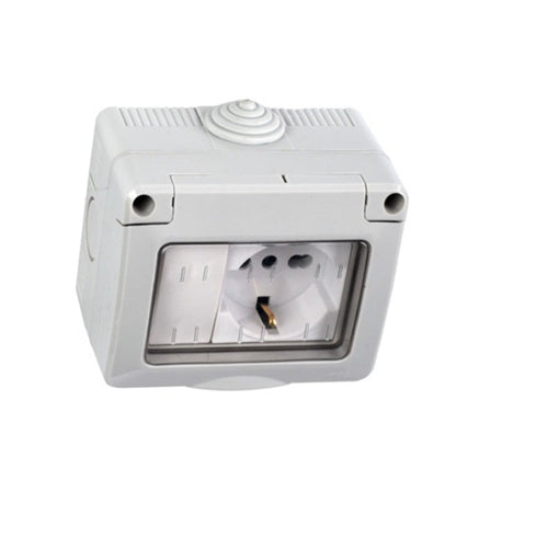 KIT CONTENITORE STAGNO C/PRESA UNIV E INTERRUTTORE16A COPERCHIO IP55 IMQ