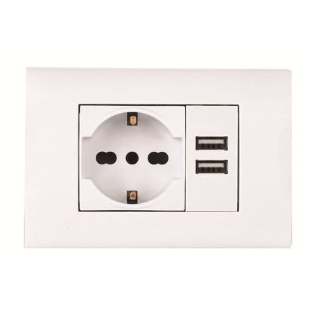 KIT 3 MODULI C/SUPPORTO+PLACCA+PRESA UNIV+MODULO CON 2USB 2.1A ANTRACITE
