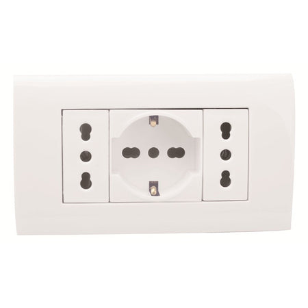 KIT 4 MODULI CON SUPPORTO+PLACCA+2 PRESE BIPASSO+1 PRESA UNIV ANTRACI