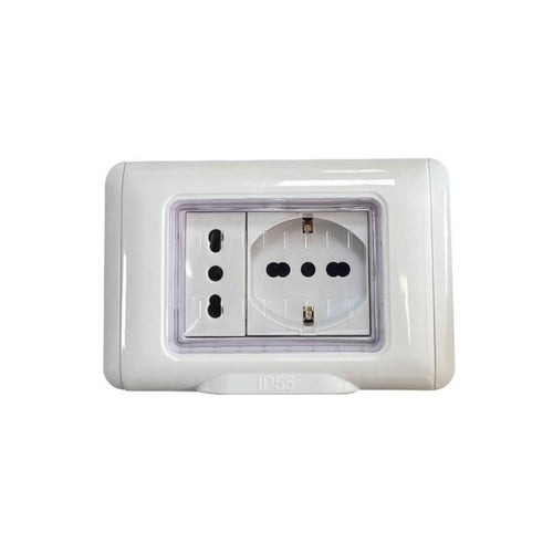 KIT PLACCA STAGNA IP55 CON PRESA BIPASSO 10-16A E PRESA UNIVERSALE - ElettroWatt.eu
