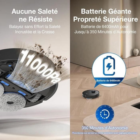 Robot aspirapolvere ECOVACS T30S Pro Omni con dock - 11000Pa - Spazzola ZeroTangle - Pulizia con acqua calda
