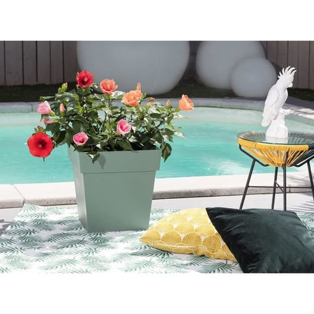 EDA PLASTIQUE - Vaso da fiori quadrato Tuscany - 32 x 32 x H 32 cm - 22 L - Verde alloro