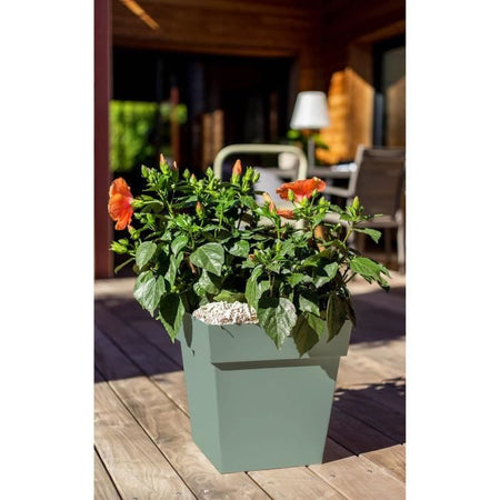 EDA PLASTIQUE - Vaso da fiori quadrato Tuscany - 32 x 32 x H 32 cm - 22 L - Verde alloro