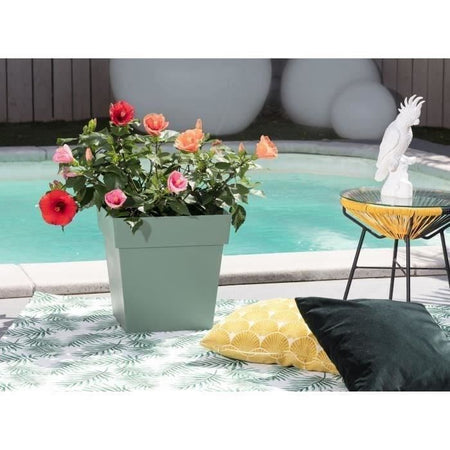 EDA PLASTIQUE - Vaso da fiori quadrato Tuscany - 32 x 32 x H 32 cm - 22 L - Verde alloro