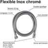 Flessibile doccia - ROUSSEAU - Dadi metallici antitorsione - Riduttore di portata - Lunghezza 1,50 m - Acciaio inox cromato a doppia graffatura