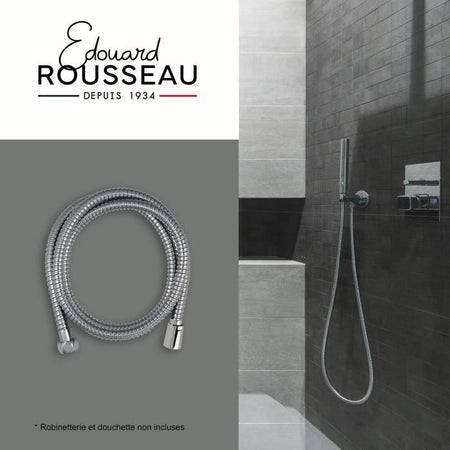 Flessibile doccia - ROUSSEAU - Dadi metallici antitorsione - Riduttore di portata - Lunghezza 1,50 m - Acciaio inox cromato a doppia graffatura