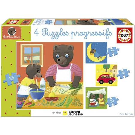 Puzzle - EDUCA - Orsetto Bruno: 4 puzzle progressivi per bambini dai 12 ai 25 pezzi per bambini di 3 anni
