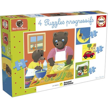 Puzzle - EDUCA - Orsetto Bruno: 4 puzzle progressivi per bambini dai 12 ai 25 pezzi per bambini di 3 anni