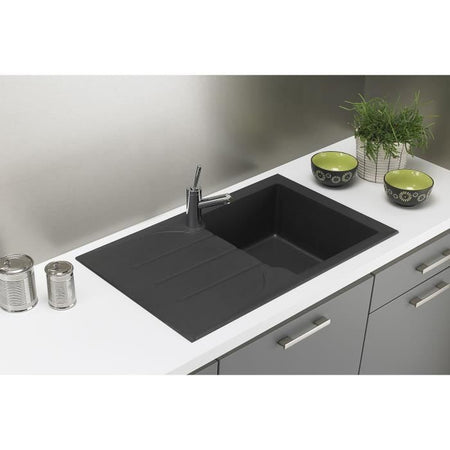 STRADOUR Lavello da incasso 1 vasca + 1 scolapiatti Aloa - Resina - 81 x 50 cm - Nero
