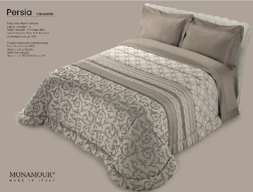 Trapunta matrimoniale art.Persia colore corda Mon Amour imbottitura in fibra poliestere anallergica da gr.350 Sopra tessuto: PL sotto tessuto: cotone 100%