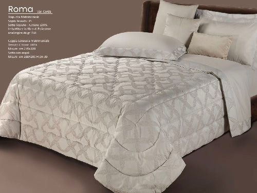 Trapunta matrimoniale art.Roma colore corda Mon Amour imbottitura in fibra poliestere anallergica da gr.350 Sopra tessuto: PL sotto tessuto: cotone 100%