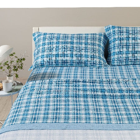 Completo lenzuola in flanella matrimoniale Caleffi art.Club House colore blu